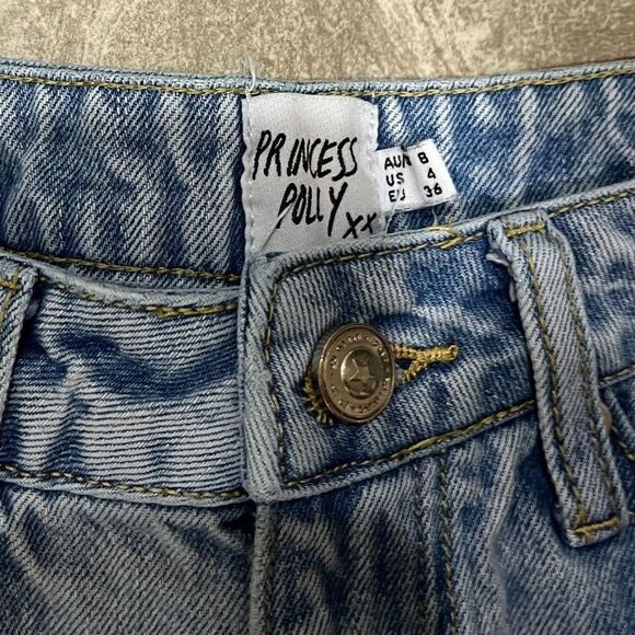 Princess Polly Wide Leg Side Slit Jeans Size 4 Light Wash - Picture 13 of 15